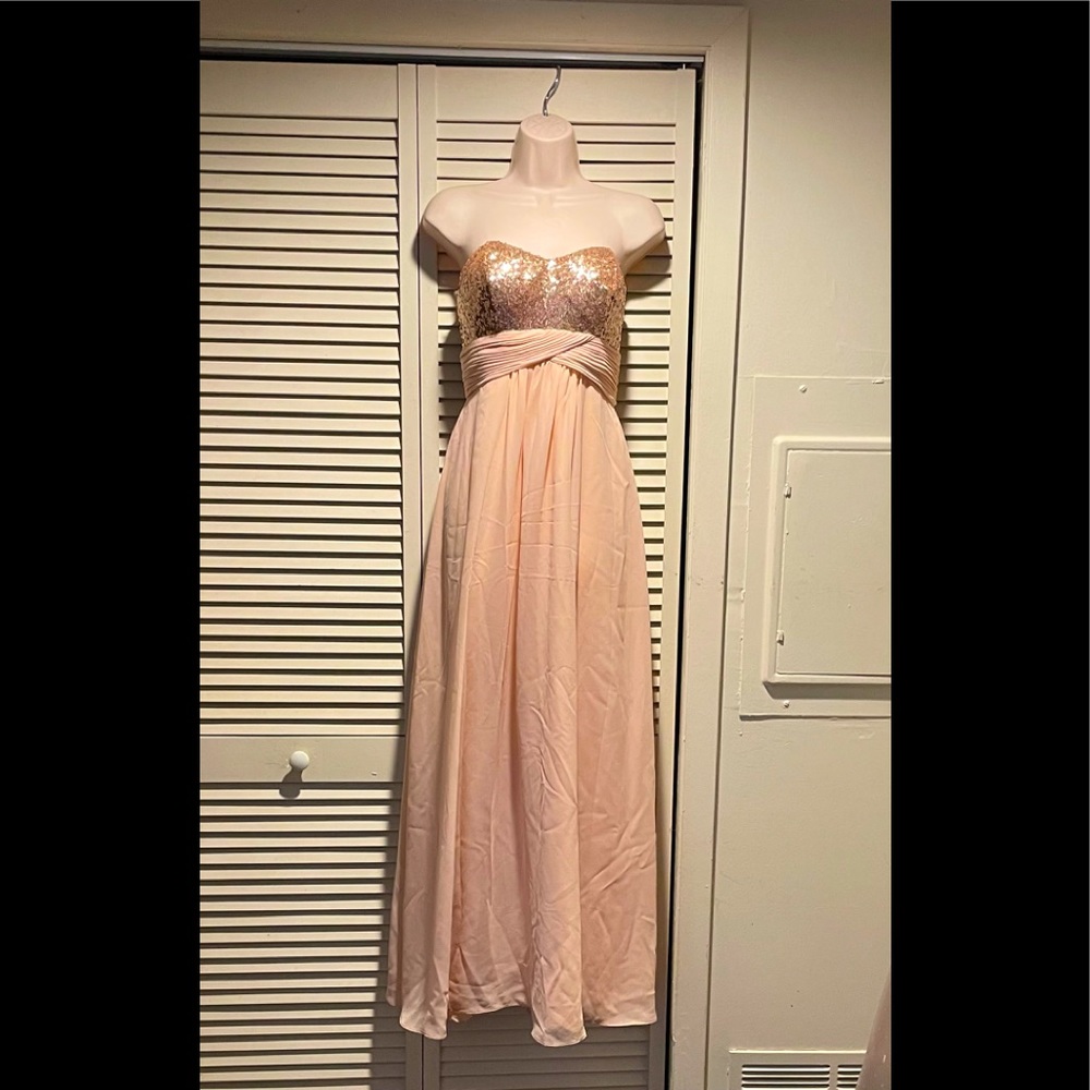 Christina Wu gown size 6 rose gold sequin bodice blush pink skirt style #22615